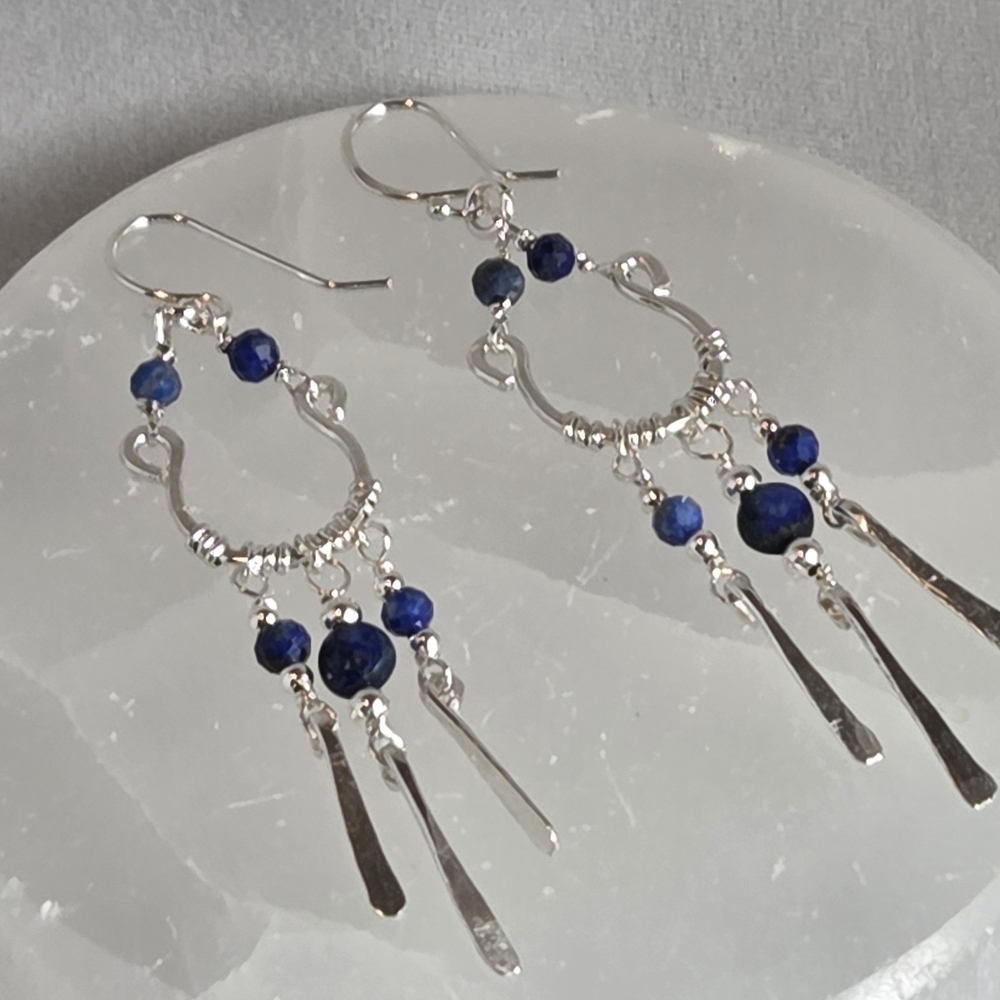 Blue Lapis Argentium Silver Gypsy Flow Earrings